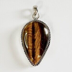 TIGER’S Eye Genuine Stone Pendant 925 Sterling Silver Plated